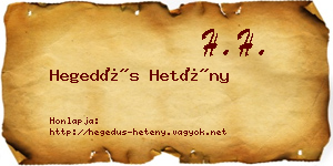 Hegedűs Hetény névjegykártya